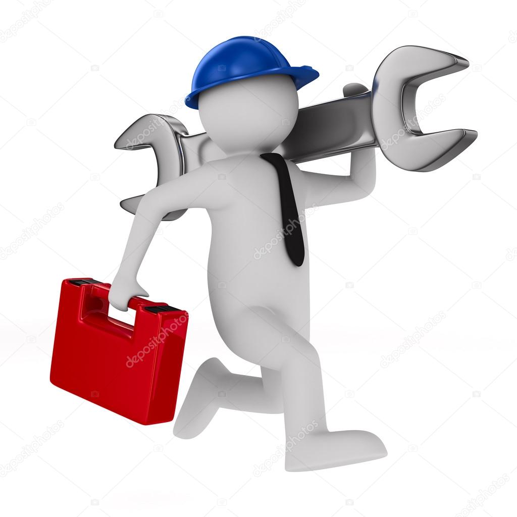 Man with wrench on white background. Isolated 3D image