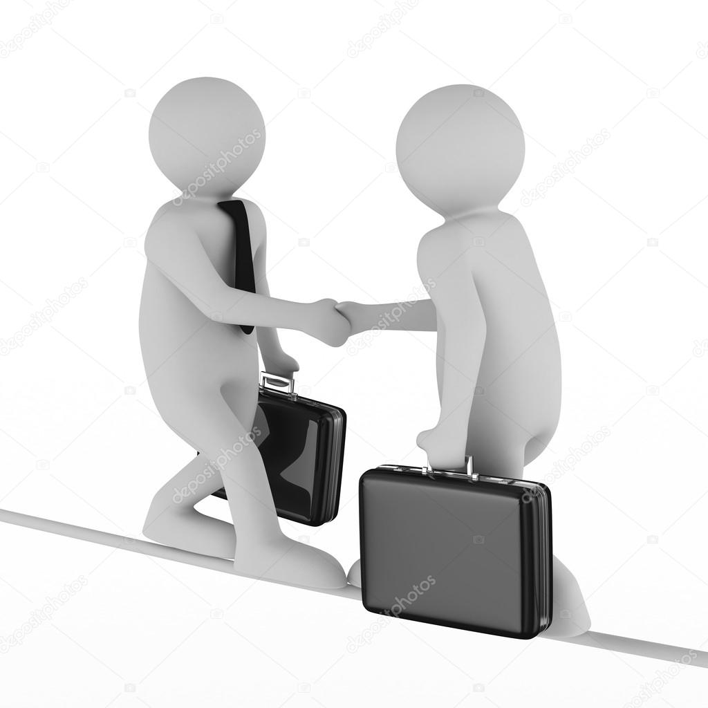 Handshake. Meeting two businessmen. Isolated 3D image