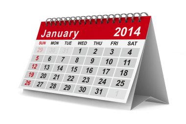 2014 yılı takvimi. Ocak. izole 3d görüntü