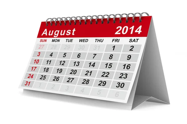 Calendário do ano 2014. Agosto. Imagem 3D isolada — Fotografia de Stock