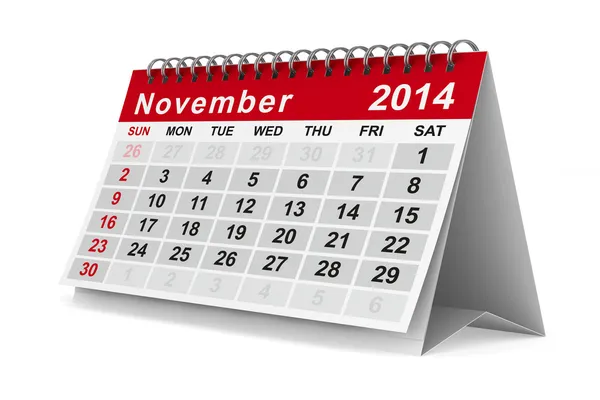 Kalendář pro rok 2014. listopadu. izolované 3d obraz — Stock fotografie