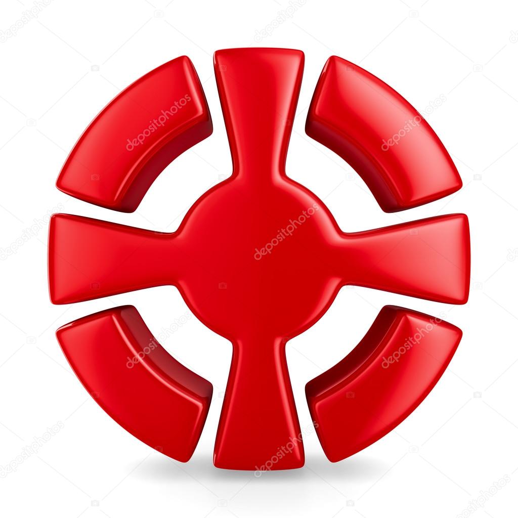 red cross in circle on white background. Isolated 3D image