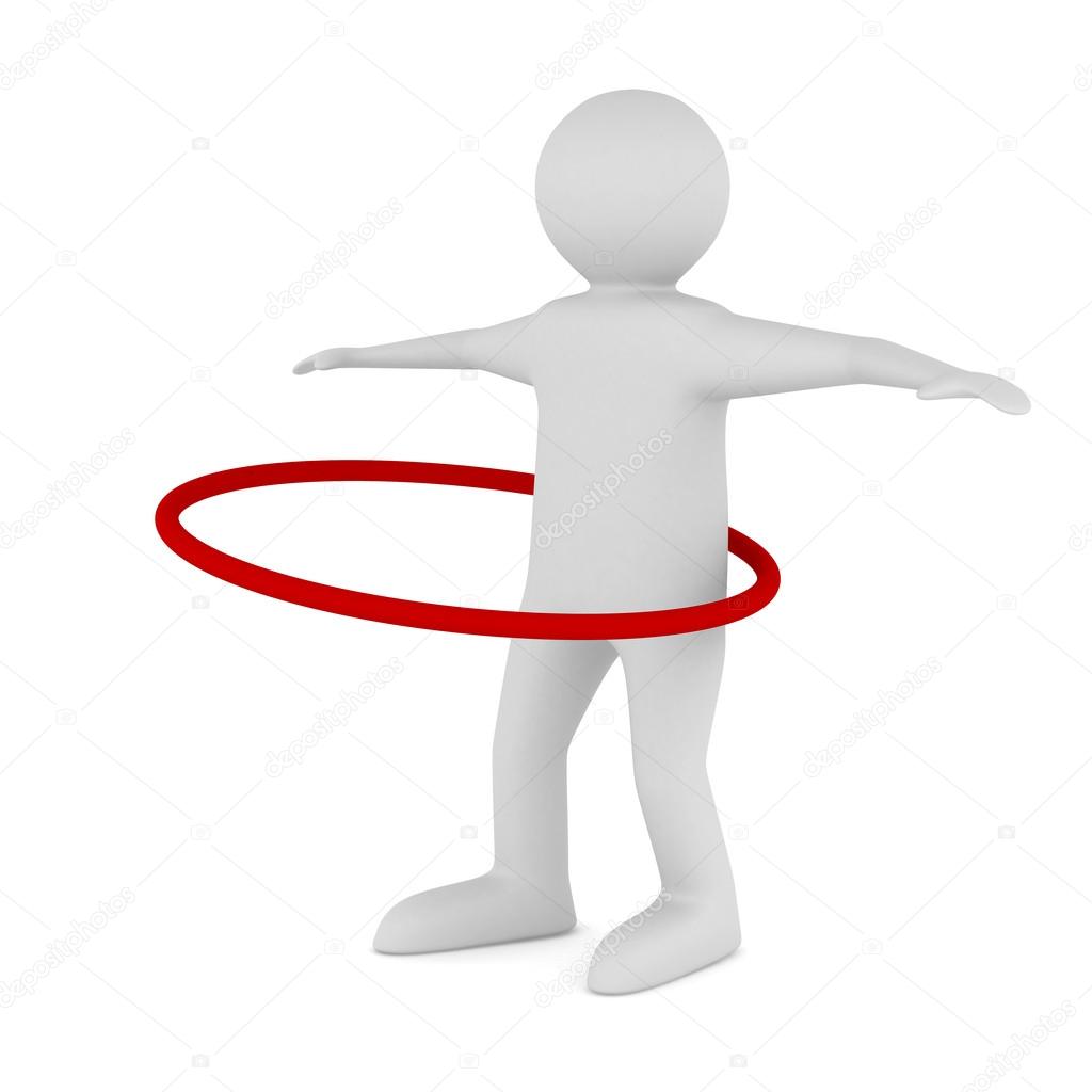 man and hula hoop on white background. Isolated 3D image
