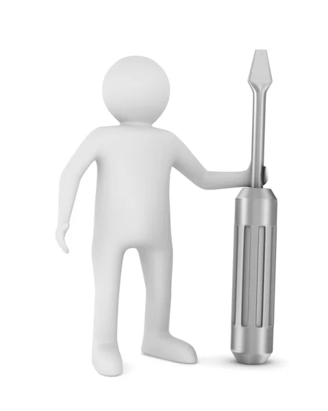 Man and screwdriver on white background. Isolated 3D image — Stock Photo, Image