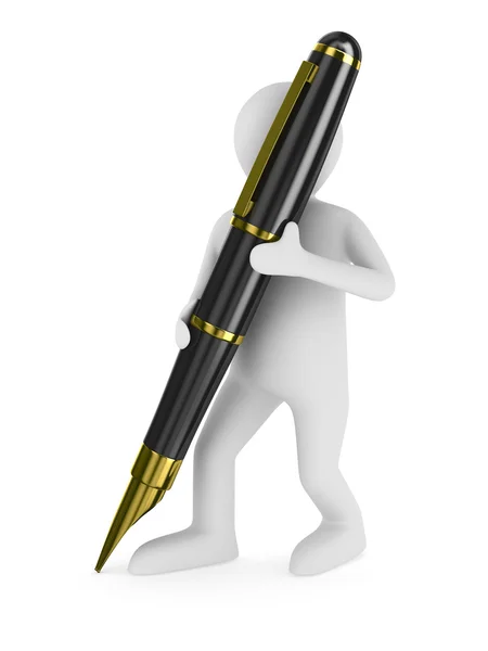 白い背景の上の万年筆を持つ男。分離の 3 d イメージ — ストック写真