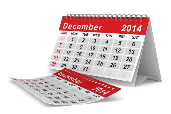 Jahreskalender 2014. Dezember. isoliertes 3D-Bild — Stockfoto