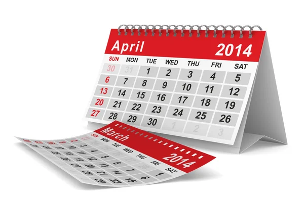 Jahreskalender 2014. April. isoliertes 3D-Bild — Stockfoto