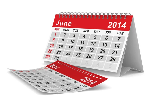 Calendário do ano 2014. Junho. Imagem 3D isolada — Fotografia de Stock