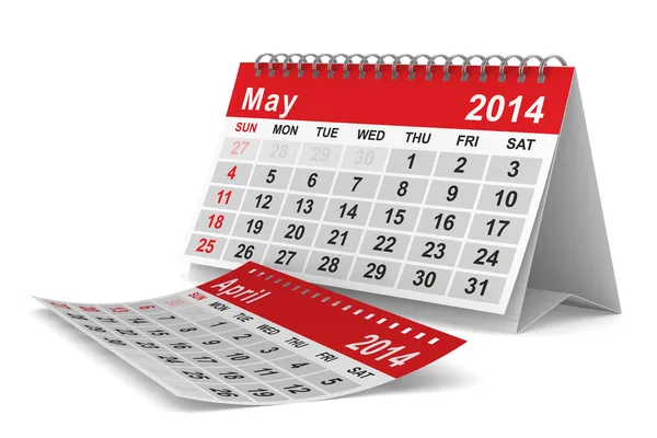Kalendář pro rok 2014. května. izolované 3d obraz — Stock fotografie