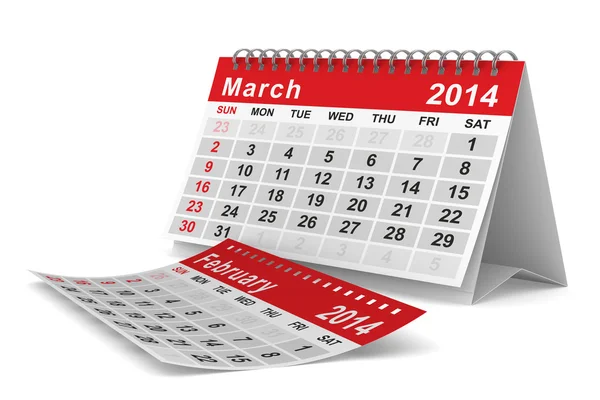 2014 year calendar. March. Isolated 3D image — Stock Photo, Image