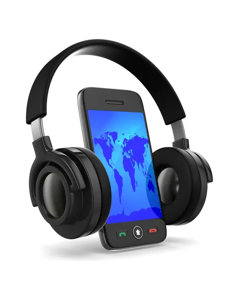 Phone and headphone on white background. Isolated 3D image — Stock Photo, Image