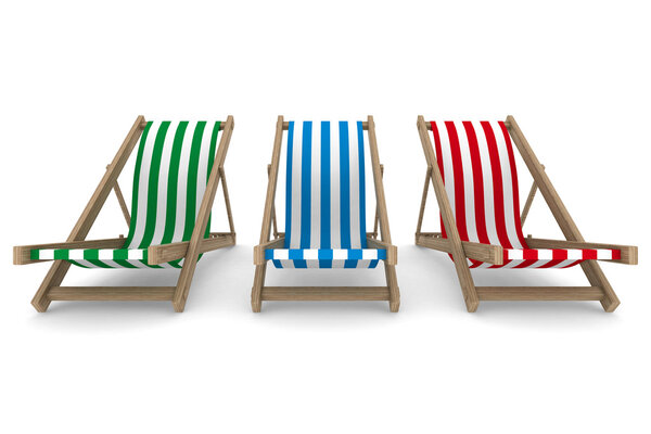 Three deckchair on white background. Isolated 3D image