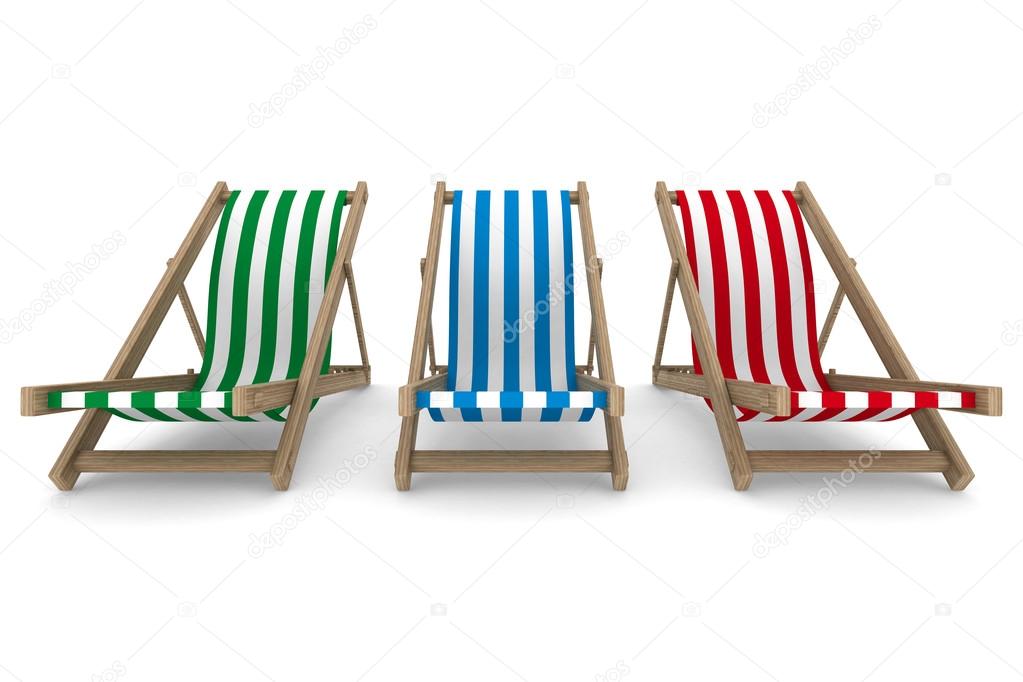 Three deckchair on white background. Isolated 3D image