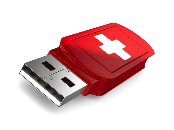 Resgate usb flash drive no fundo branco. Imagem 3D isolada — Fotografia de Stock