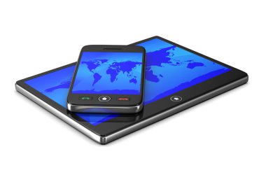telefon ve beyaz zemin üzerine tablet. izole 3d görüntü
