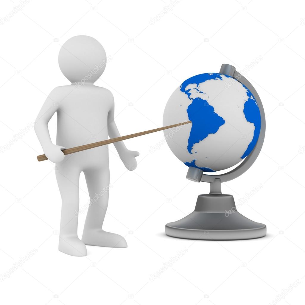 man and globe on white background. Isolated 3D image