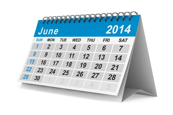 Calendário do ano 2014. Junho. Imagem 3D isolada — Fotografia de Stock