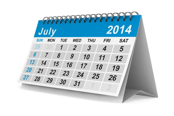 2014 års kalender. juli. isolerade 3d-bild — Stockfoto