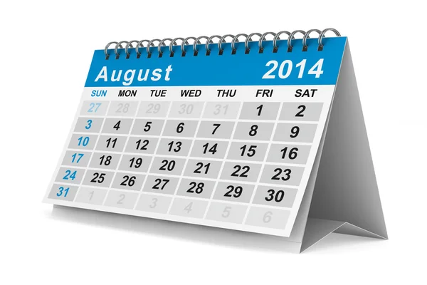 Jahreskalender 2014. August. isoliertes 3D-Bild — Stockfoto