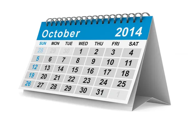 Calendario del año 2014. Octubre. Imagen 3D aislada — Foto de Stock