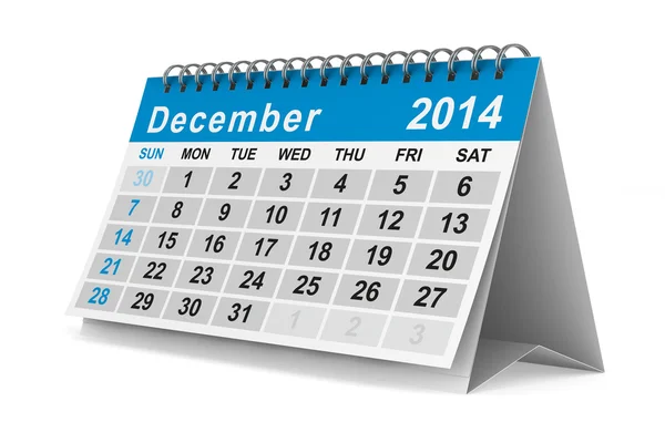 Jahreskalender 2014. Dezember. isoliertes 3D-Bild — Stockfoto