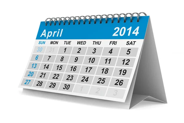 Календарь 2014 года. Эйприл. Изолированное 3D изображение — стоковое фото