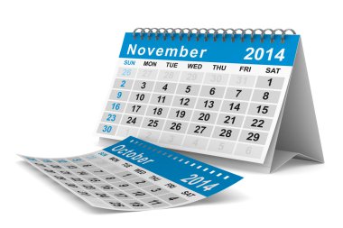 2014 year calendar. November. Isolated 3D image