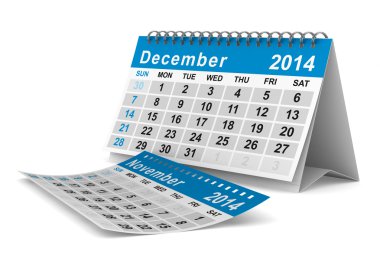 2014 yılı takvimi. Aralık. izole 3d görüntü