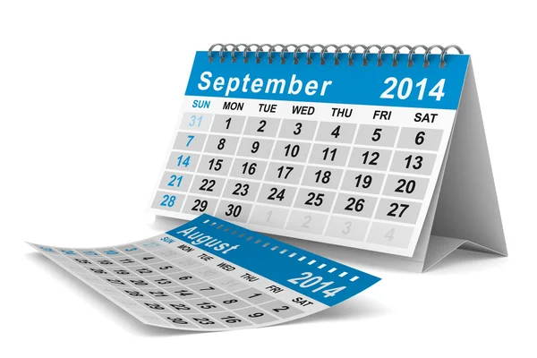 Calendarul anului 2014. Septembrie. Imagine izolată 3D — Fotografie, imagine de stoc