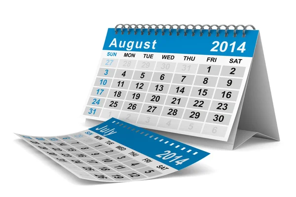 2014 yılı takvimi. Ağustos. izole 3d görüntü — Stok fotoğraf