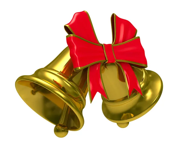 Twee gouden hand bell op witte achtergrond. geïsoleerde 3D-beeld — Stockfoto