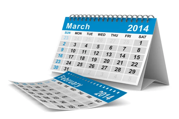 Jahreskalender 2014. Marsch. isoliertes 3D-Bild — Stockfoto