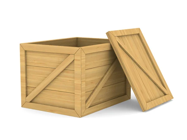 Lege houten doos. geïsoleerde 3D-beeld — Stockfoto