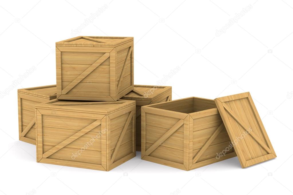 wooden boxes. Isolated 3D image