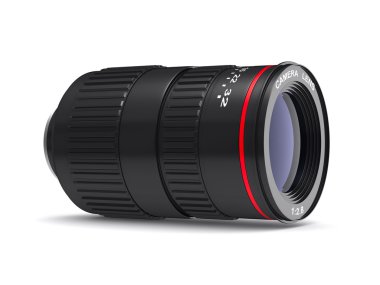 beyaz zemin üzerinde kamera objektifi. izole 3d görüntü