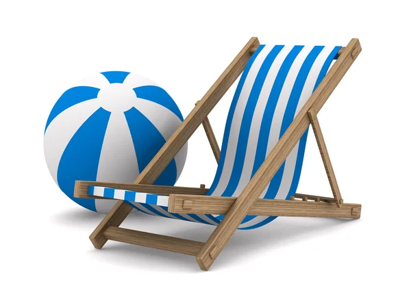 Strandstoel en bal op witte achtergrond. geïsoleerde 3D-beeld — Stockfoto
