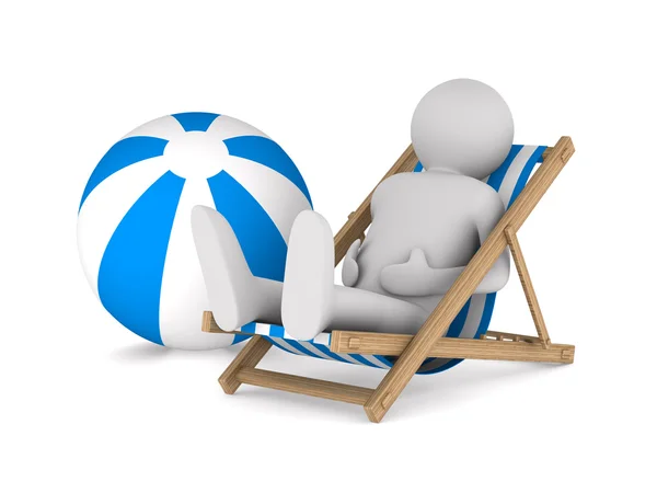Man on deckchair and ball on white background. Isolated 3D image — Stock Photo, Image
