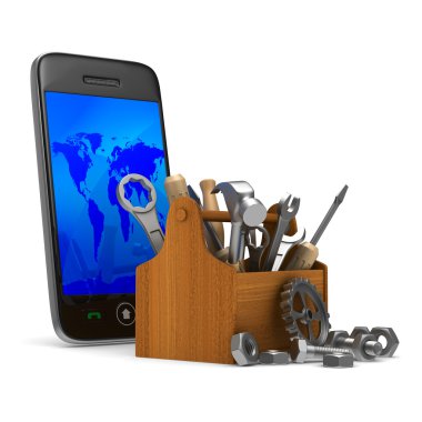 beyaz zemin üzerinde telefon hizmet. izole 3d görüntü