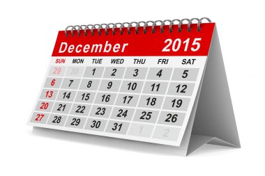 2015 yılı takvimi. Aralık. izole 3d görüntü