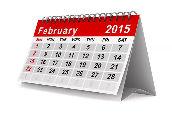 2015 års kalender. februari. isolerade 3d-bild — Stockfoto