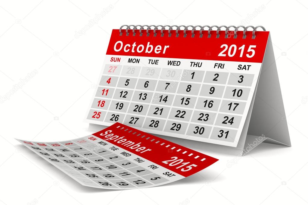 2015 year calendar. October. Isolated 3D image