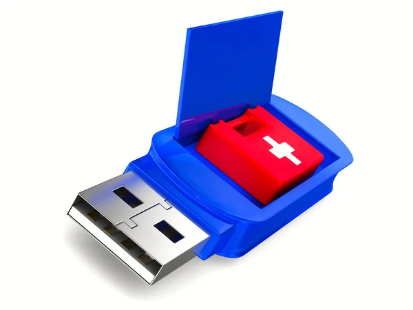 Rädda usb blixt driva på vit bakgrund. isolerade 3d-bild — Stockfoto