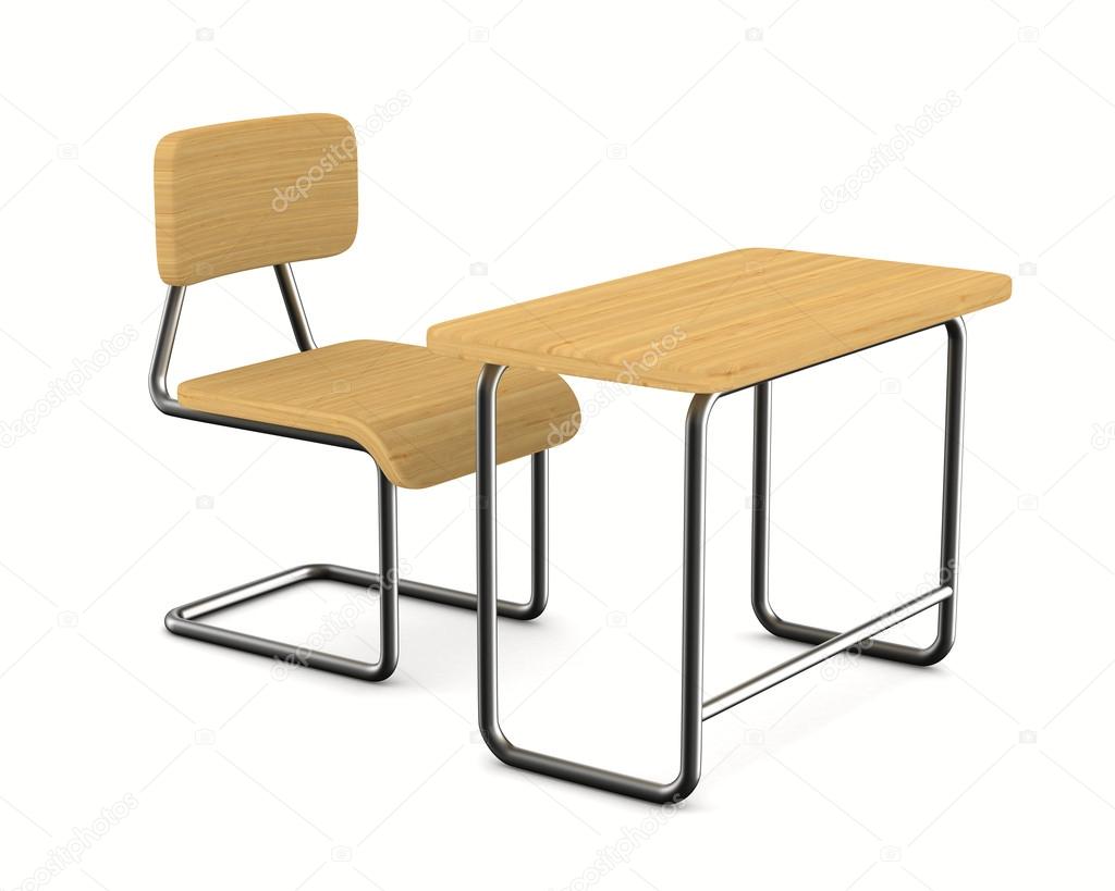 School desk and chair on white background. Isolated 3D image Stock