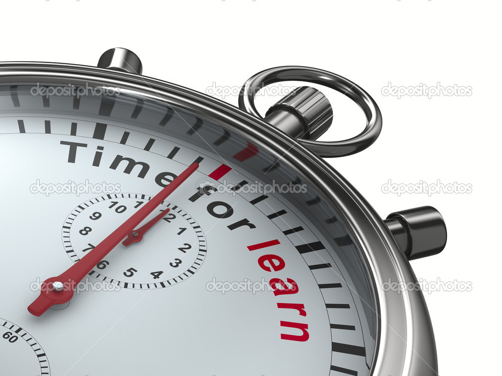 Time for learn. Stopwatch on white background. Isolated 3D image