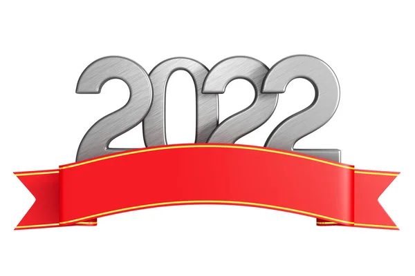 2022 Ano Novo Com Fita Vermelha Fundo Branco Isolado Ilustração — Fotografia de Stock