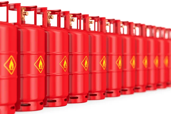 Row Gas Cylinders White Background Isolated Illustration — Stock Photo, Image