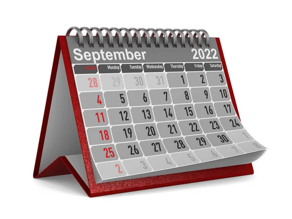2022 Έτος Ημερολόγιο Σεπτεμβρίου Μεμονωμένη Τρισδιάστατη Απεικόνιση — Φωτογραφία Αρχείου