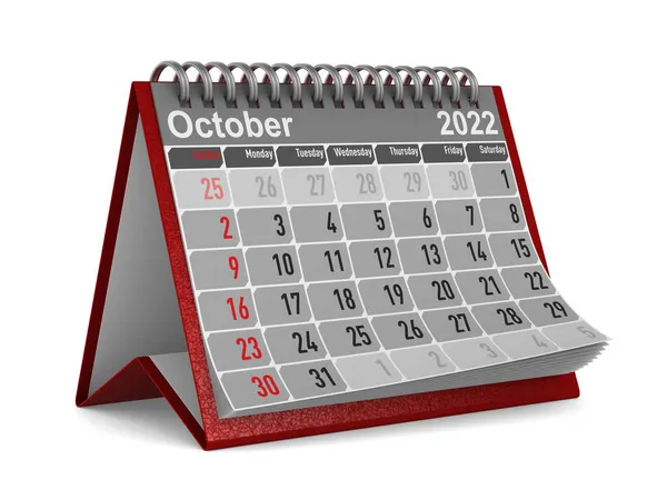 2022 Year Calendar October Isolated Illustration — Stock Photo, Image