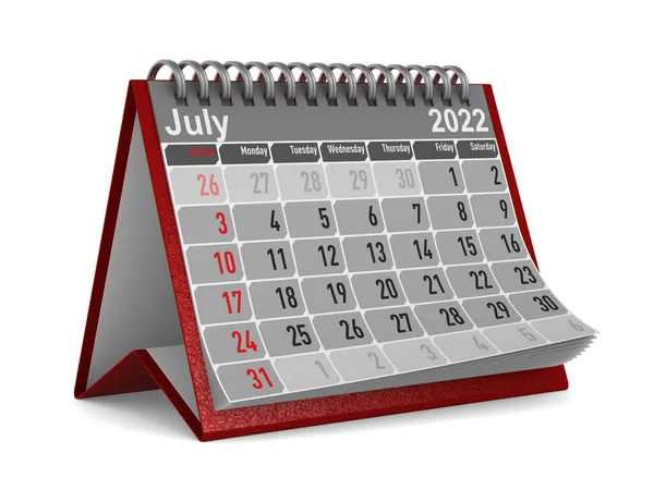 2022 Έτος Ημερολόγιο Ιουλίου Μεμονωμένη Τρισδιάστατη Απεικόνιση — Φωτογραφία Αρχείου