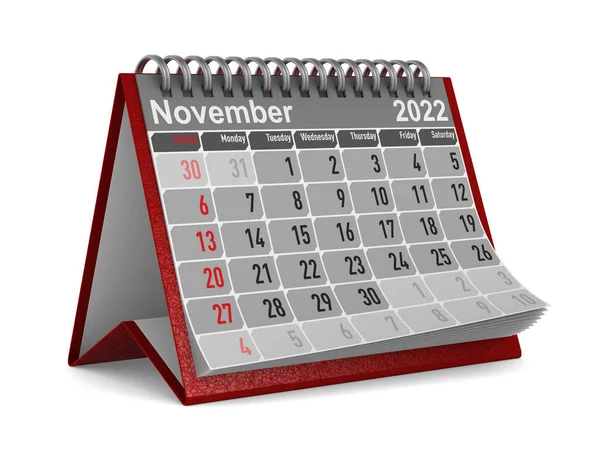 2022 Jaar Kalender Voor November Geïsoleerde Illustratie — Stockfoto
